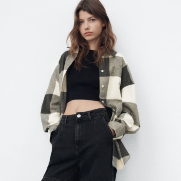 ZARA PLAID CHECKERED FLANNEL BUTTON DOWN SHIRT - Picture 3 of 10